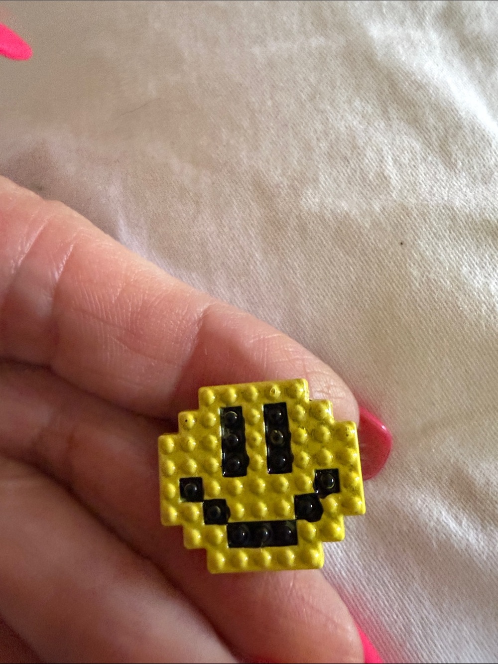 New 3/4”Yellow Pixel Smiley Face Pin